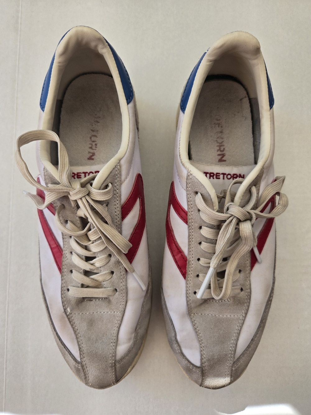 Tretorn White Sneakers with Red Stripes and Blue Heel Tab
